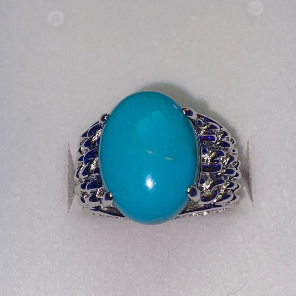 Victoria Wieck Sterling Silver Turquoise and White Topaz Ring Size 5.5